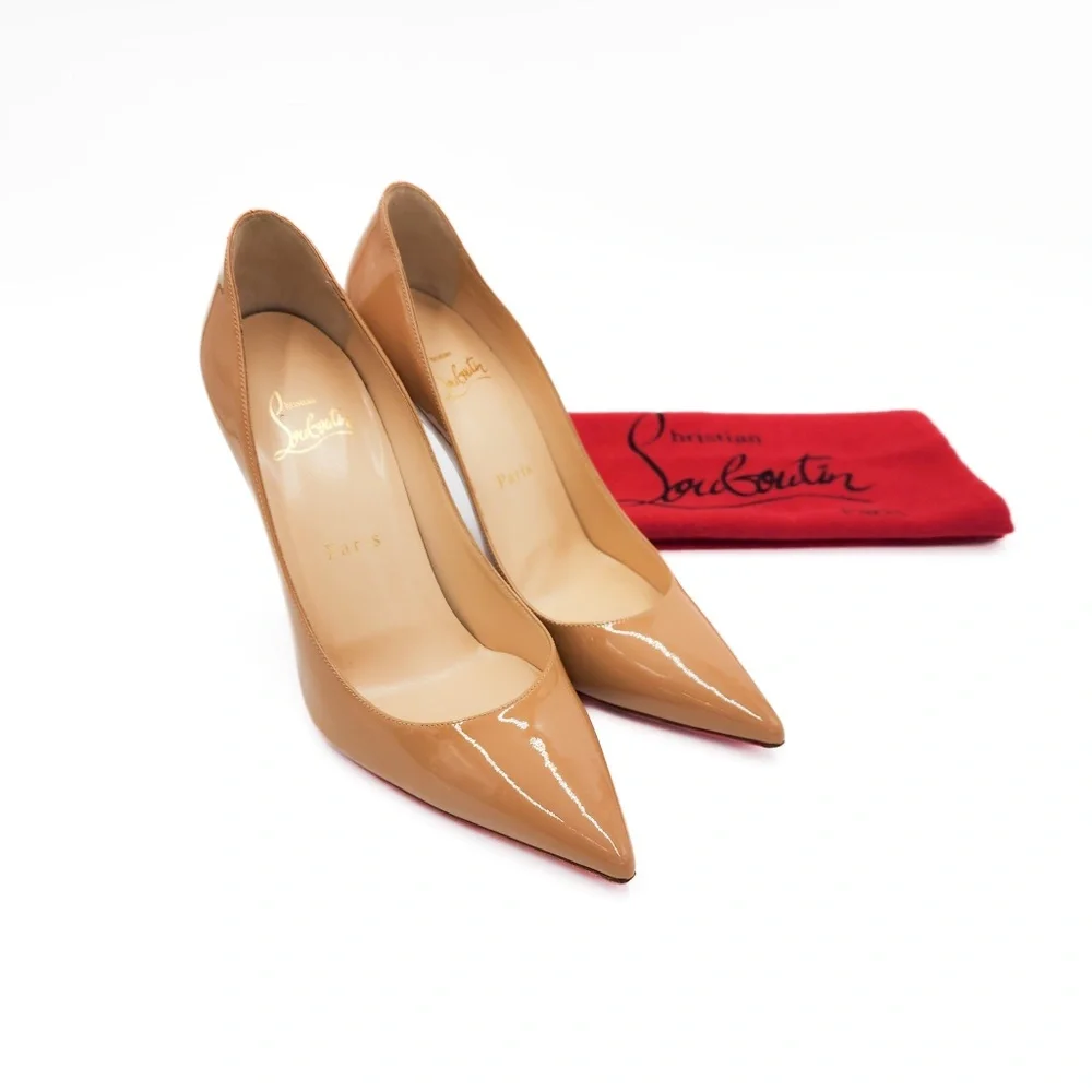 Christian Louboutin Kate 100 Beige Nude Patent Leather Pumps Heels EU 37.5 - Picture 9 of 9